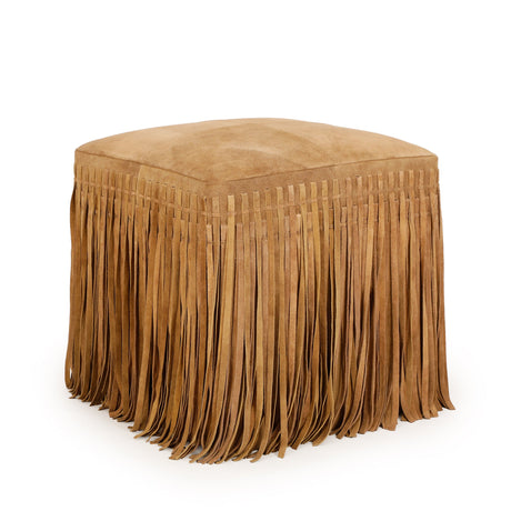 Daphne square suede fringe ottoman paired with contemporary room decor