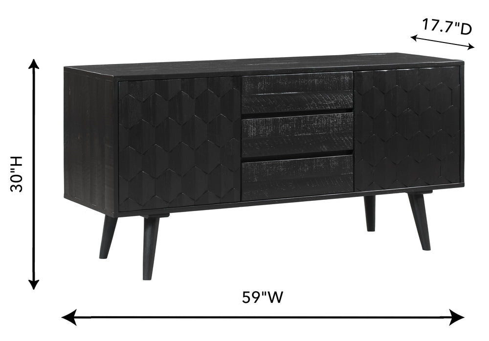 Valentina 59" Black Acacia Buffet dimensions