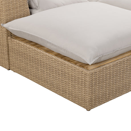 Cali 4-Piece Performance Fabric and Wicker Outdoor Sectional patio lifestyle display in sunlight