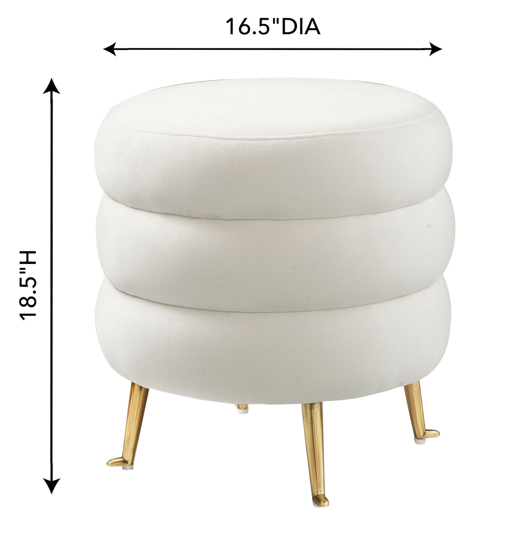 Ladder Velvet Ottoman with Brushed Gold Legs - Contemporary Glam Accent Stool in Cream dimensions