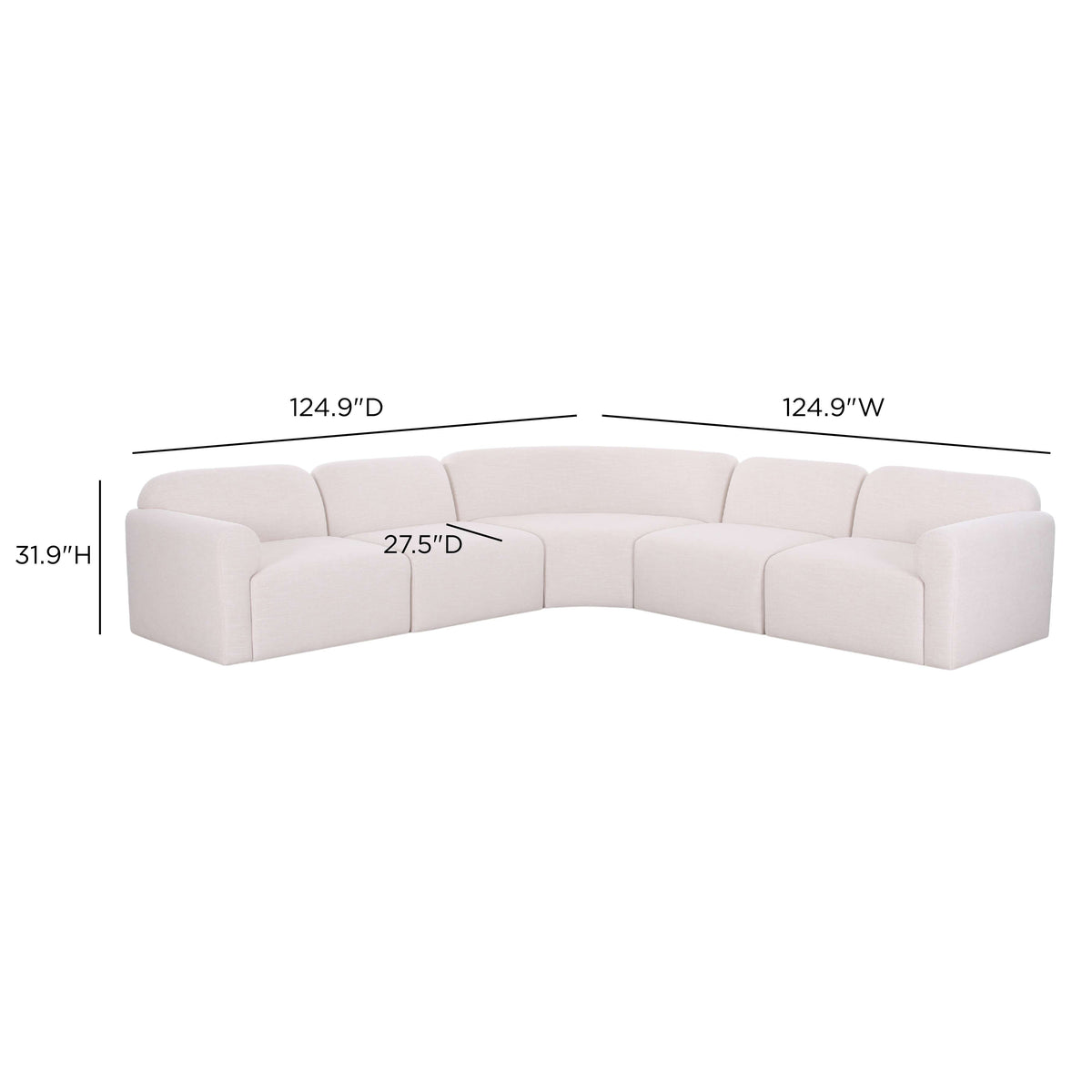 Overhead angle of Gorge 5-piece modular sectional showing deep seating cushions