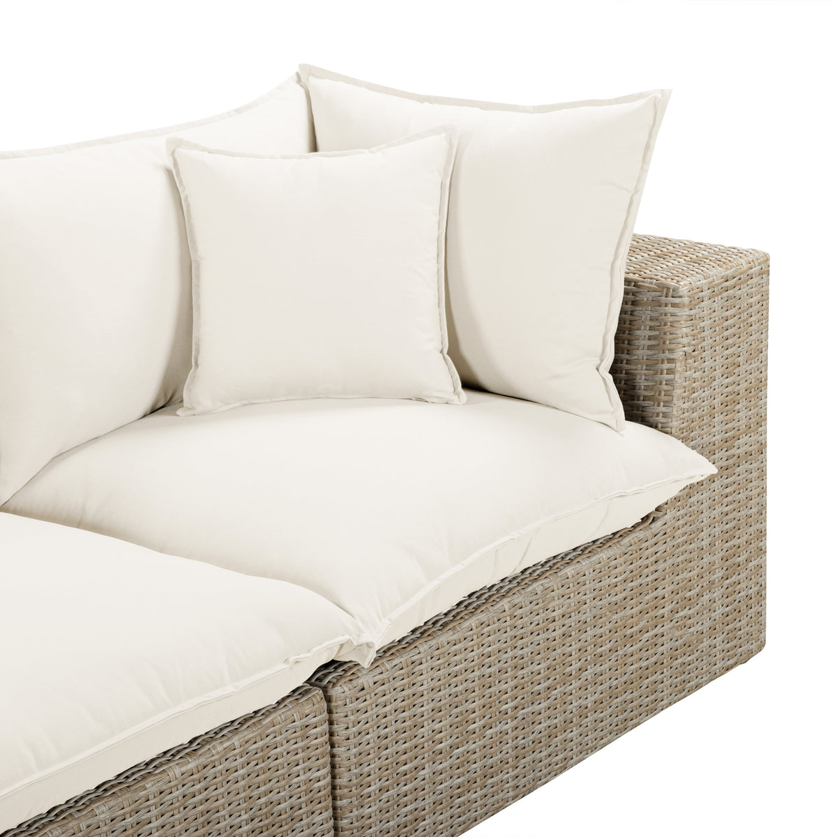 Cali 120-inch outdoor sofa styled in modern backyard patio setting