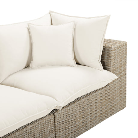 Cali 120-inch outdoor sofa styled in modern backyard patio setting