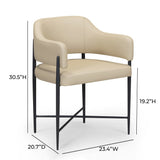 Rear angle of cream Sezanne dining chair featuring slim black iron legs