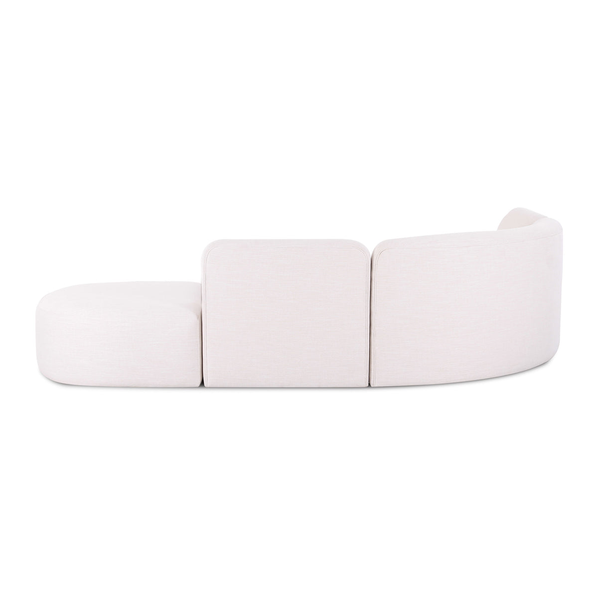 Angle view of the low-profile 5-piece modular euro sectional with deep cushions