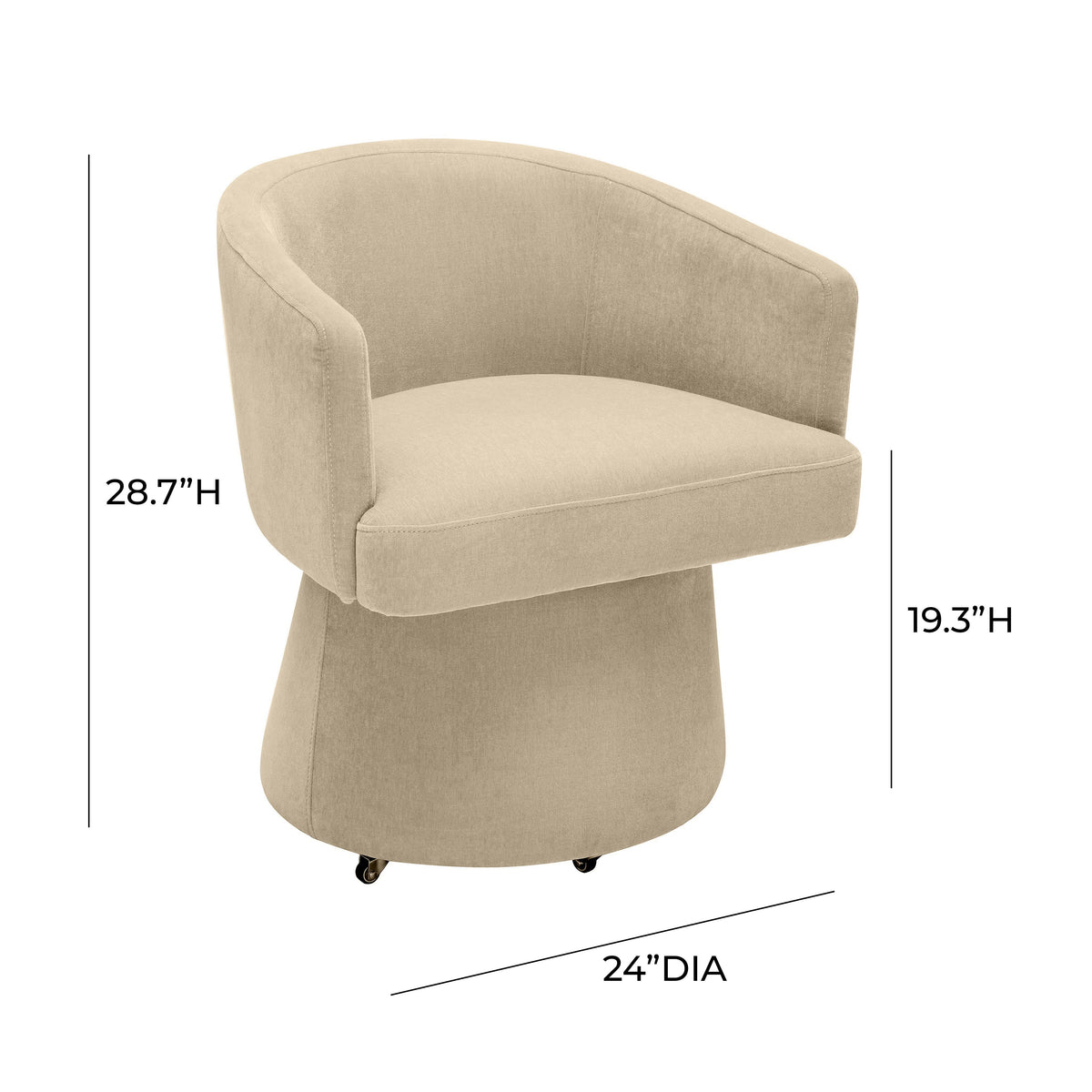 Kristen Rolling Desk Chair in Off-White chenille straight perspective