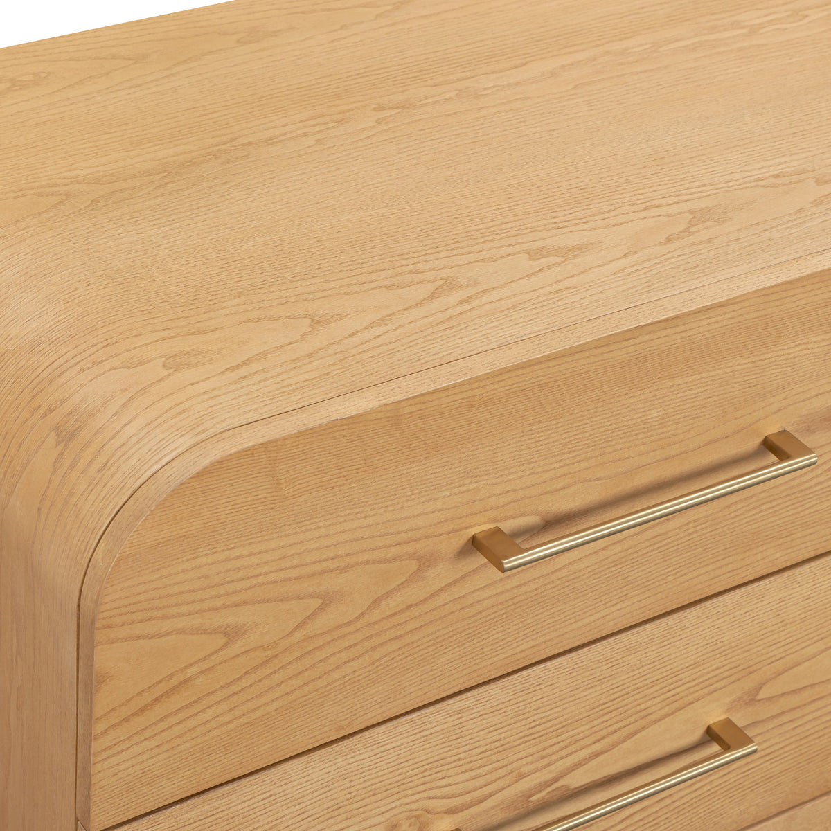 Marissa 62 inch ash dresser with top drawers extended revealing storage depth