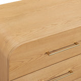 Marissa 62 inch ash dresser with top drawers extended revealing storage depth