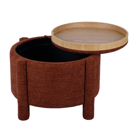 Bellamy Railroad Chenille Storage Stool in Curry front perspective