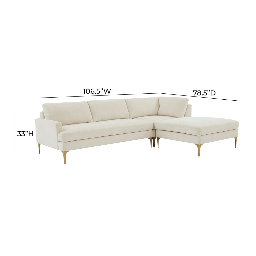 Serena 3-Piece Velvet Chaise Sectional dimensions