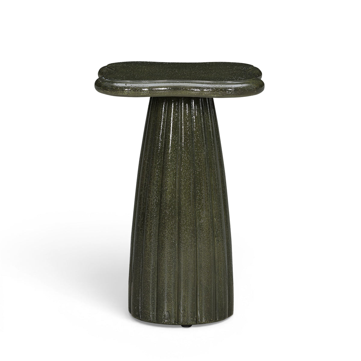 Addison green concrete indoor outdoor side table with cloud shaped top and ribbed base