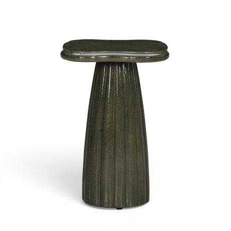 Top-down view of Addison green speckled concrete asymmetrical side table surface