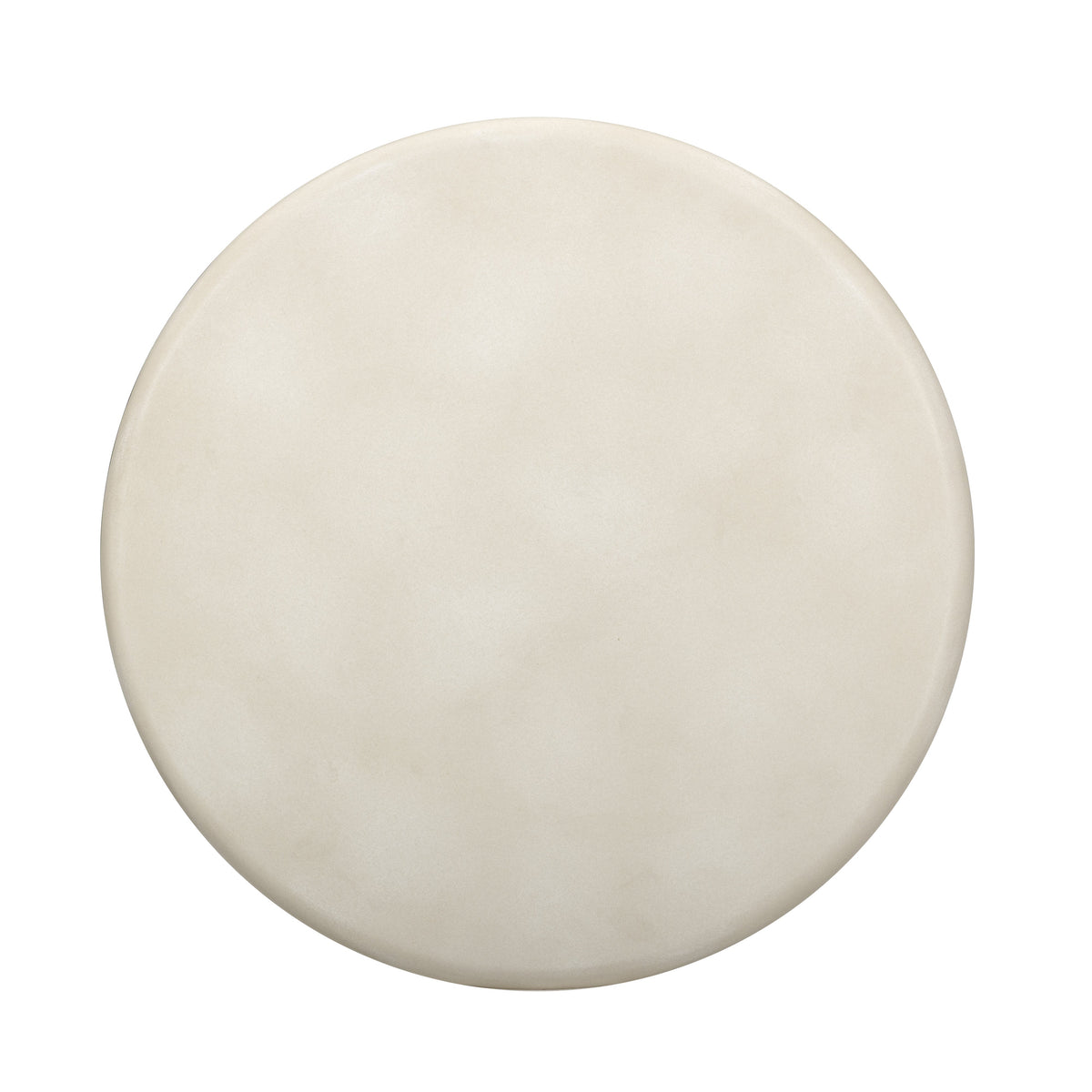 Side profile of Memphis style round concrete end table with tiled pedestal