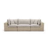 Cali performance fabric and synthetic wicker sofa overhead angle