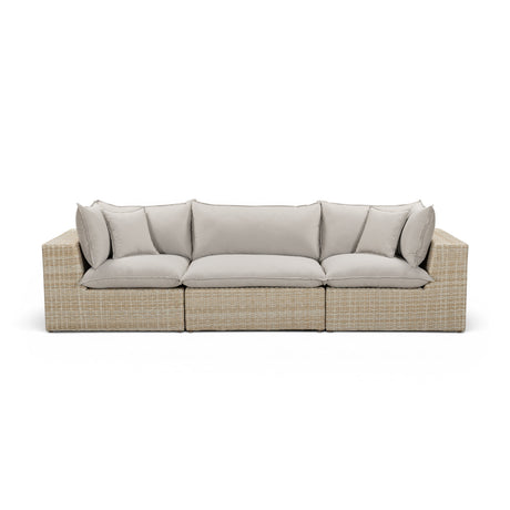 Cali performance fabric and synthetic wicker sofa overhead angle