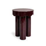 Casper high gloss burgundy accent tables arranged in stacked tiered formation