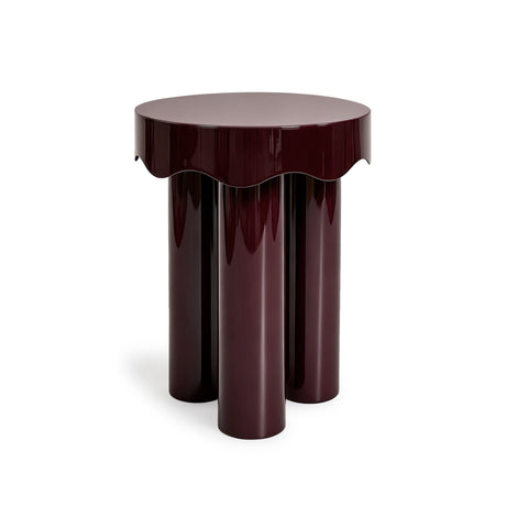 Casper high gloss burgundy accent tables arranged in stacked tiered formation