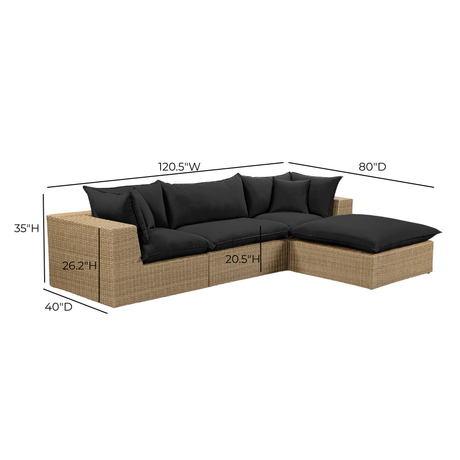 Cali 4-Piece Performance Fabric and Wicker Outdoor Sectional high-angle complete modular perspective
