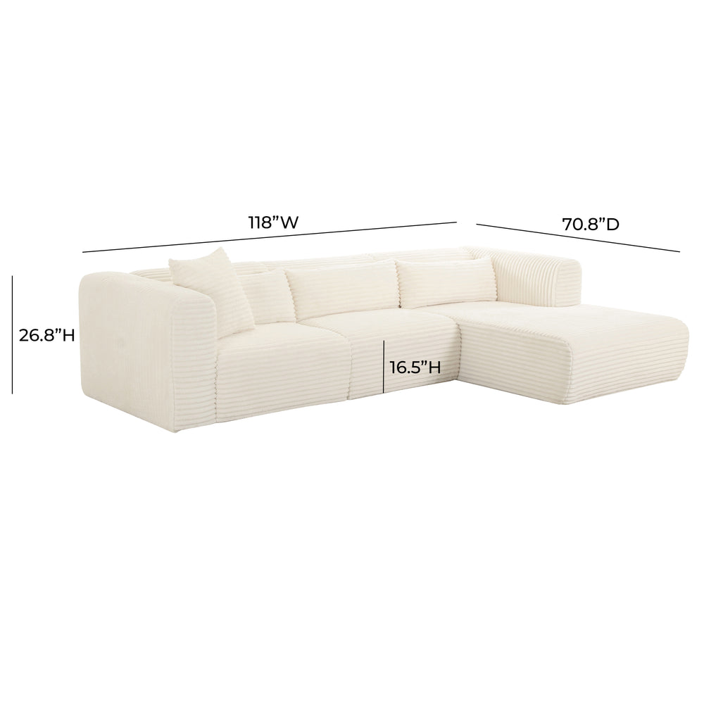 Tarra 3-Piece Fluffy Oversized Corduroy Modular L-Shaped Sectional dimensions
