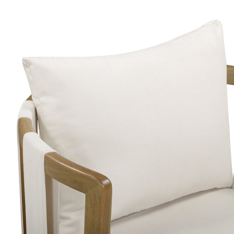 Exposed natural eucalyptus wood backrest construction on Paolo chair