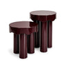 Burgundy Casper wavy high gloss side table showing sculptural contouring and luster