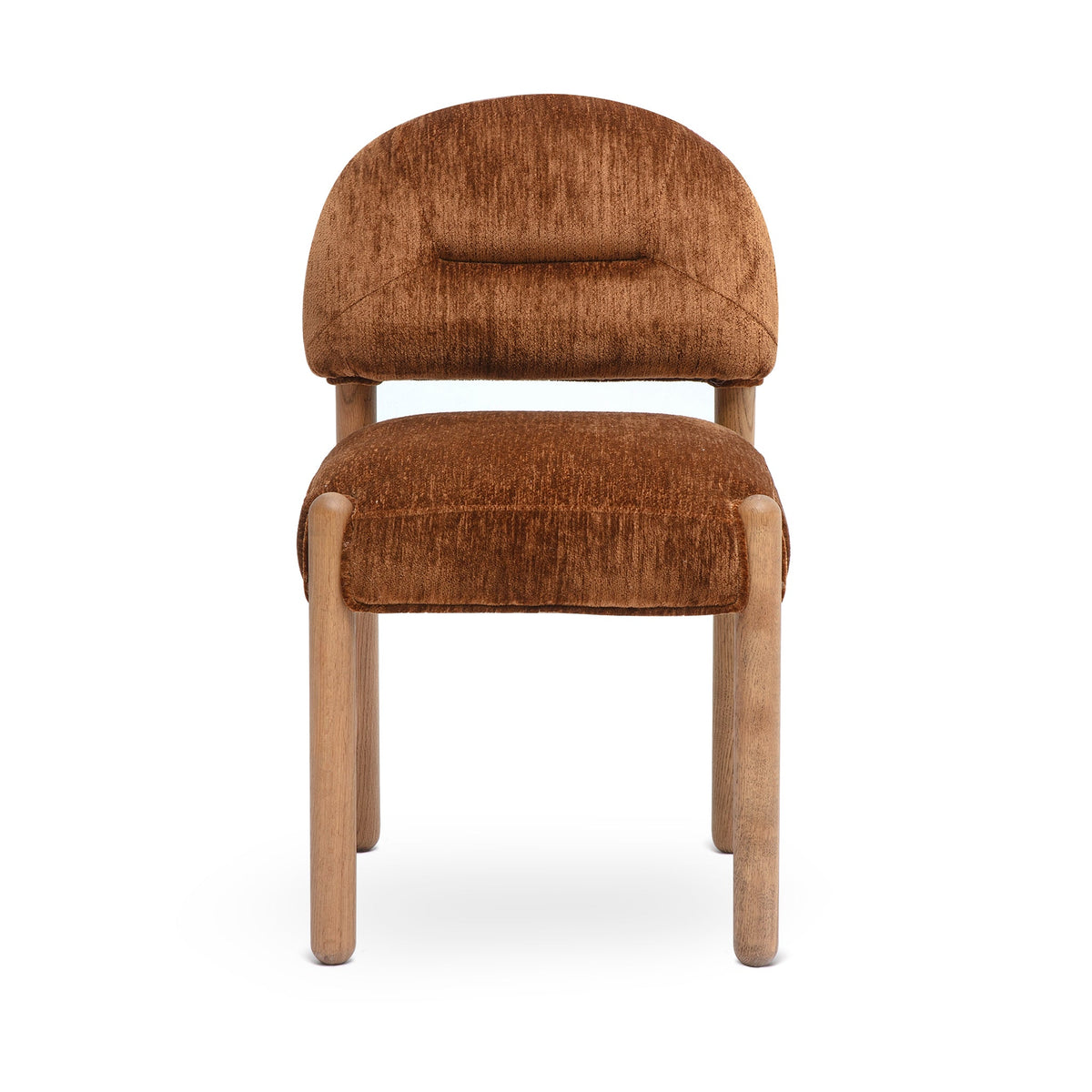 Bruno dining chair side angle highlighting curved solid oak frame and arched backrest