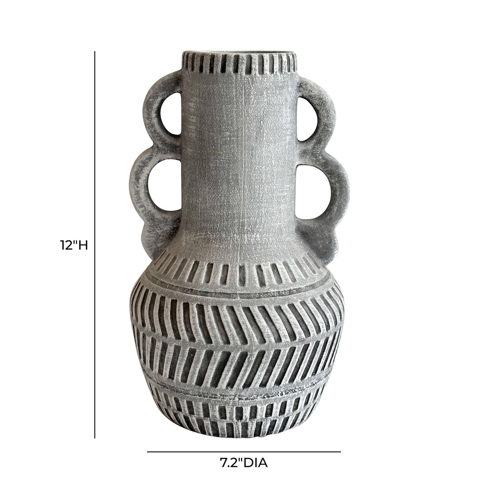 Earthenware Aztec Handled Flower Vase in Slate dimensions