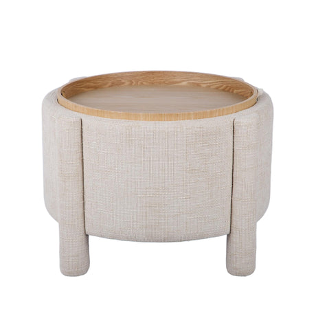 Bellamy Railroad Chenille Storage Stool with Reversible Tray Top in Cream front view