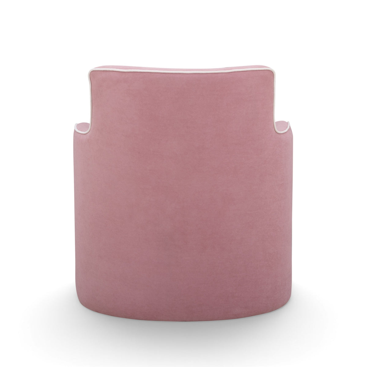 Passe Tasseled Velvet Swivel Accent Chair in Pink close-up of fringe tassel skirt