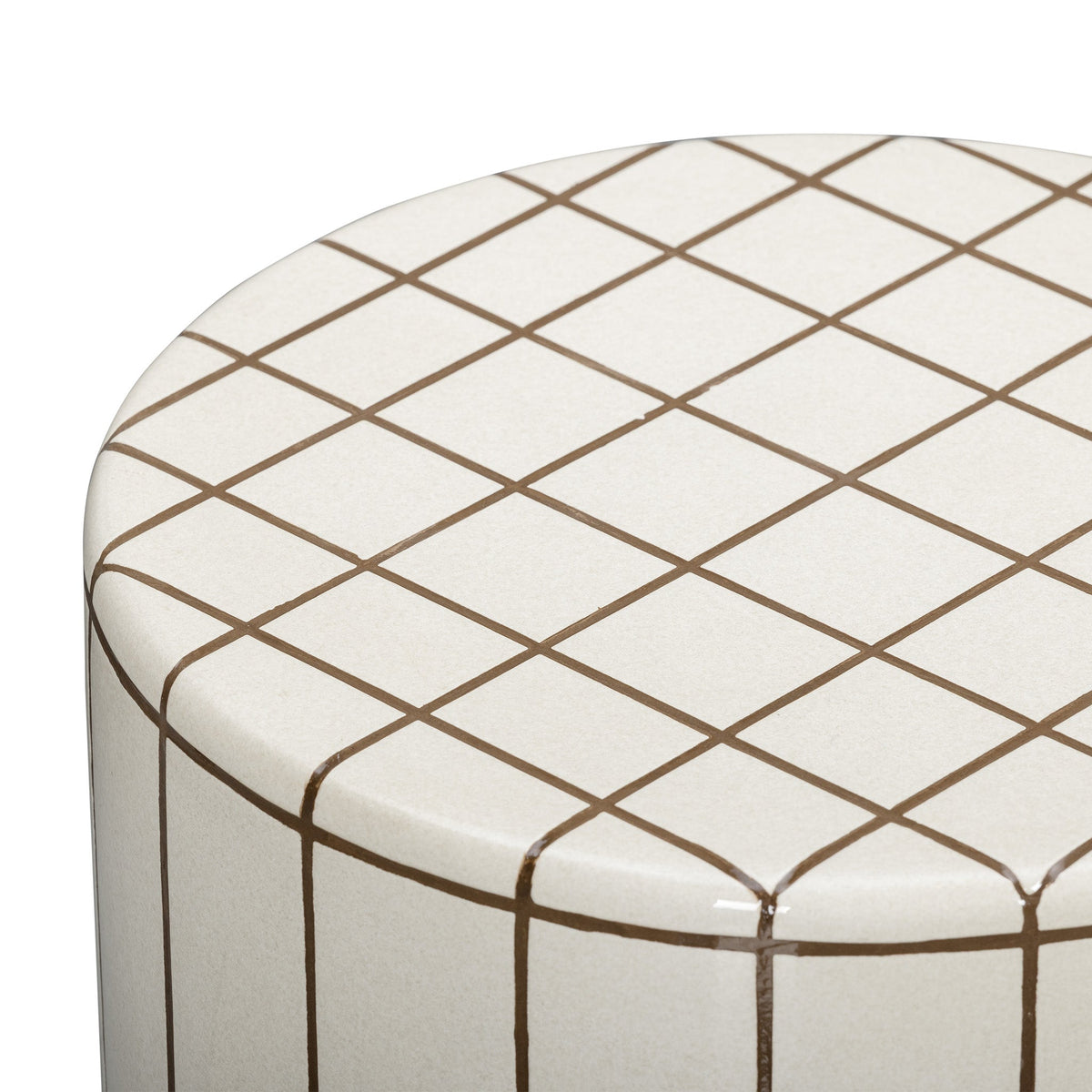 Tatiana concrete accent table top view showing faux ceramic grid pattern