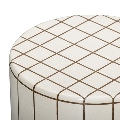 Tatiana concrete accent table top view showing faux ceramic grid pattern