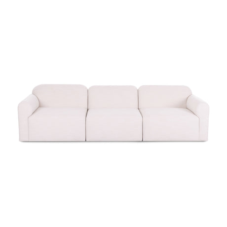 Gorge 116-inch modular sofa in front view showing modular fabric cushions