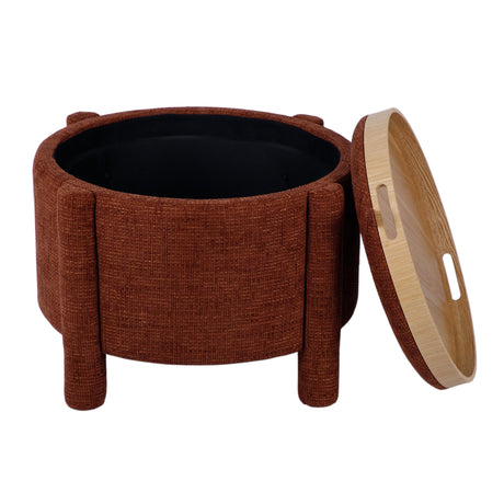 Bellamy Railroad Chenille Storage Stool in Curry angled profile