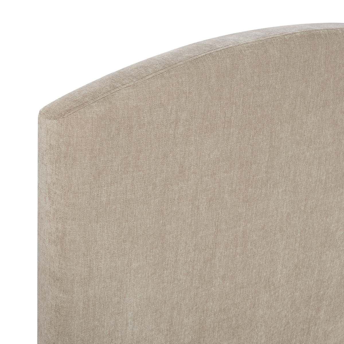 Angled perspective of Leah 48-inch bed showcasing tailored upholstered edges