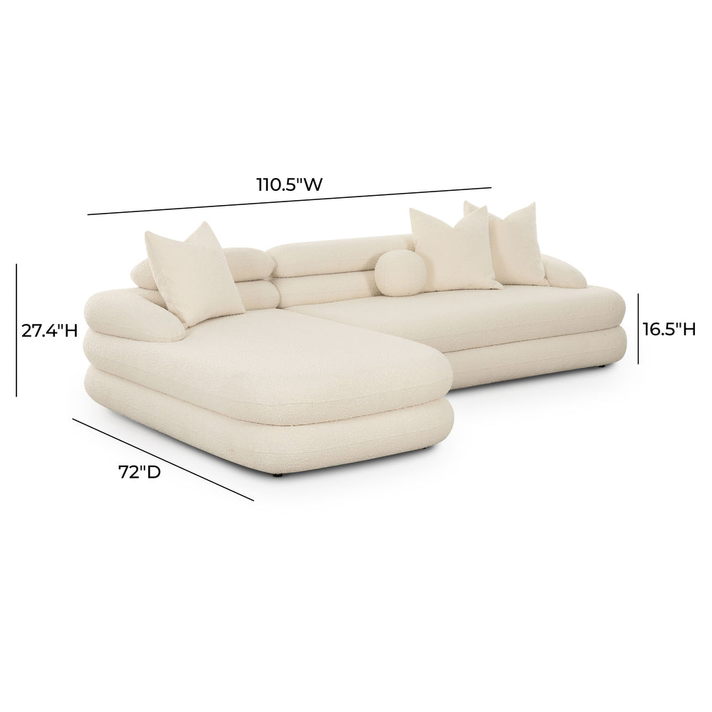 Lulu 2-Piece Cream Boucle L-Shaped Sectional dimensions