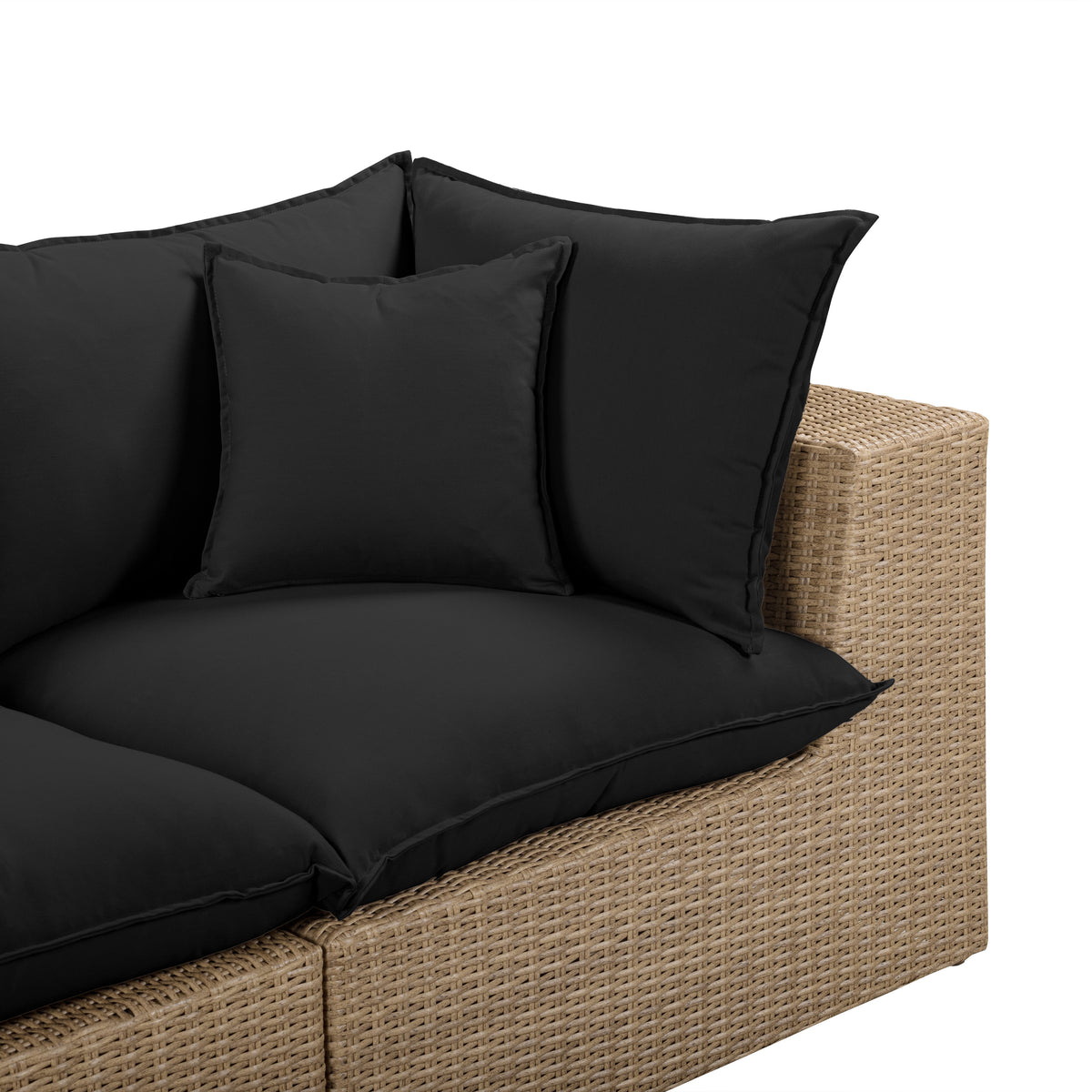 Cali 80-inch performance fabric loveseat styled with decorative outdoor throw pillows