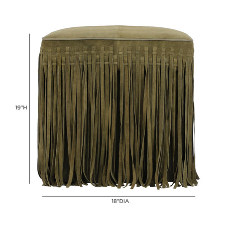 Daphne square suede fringe ottoman styled at the foot of a bedroom bed