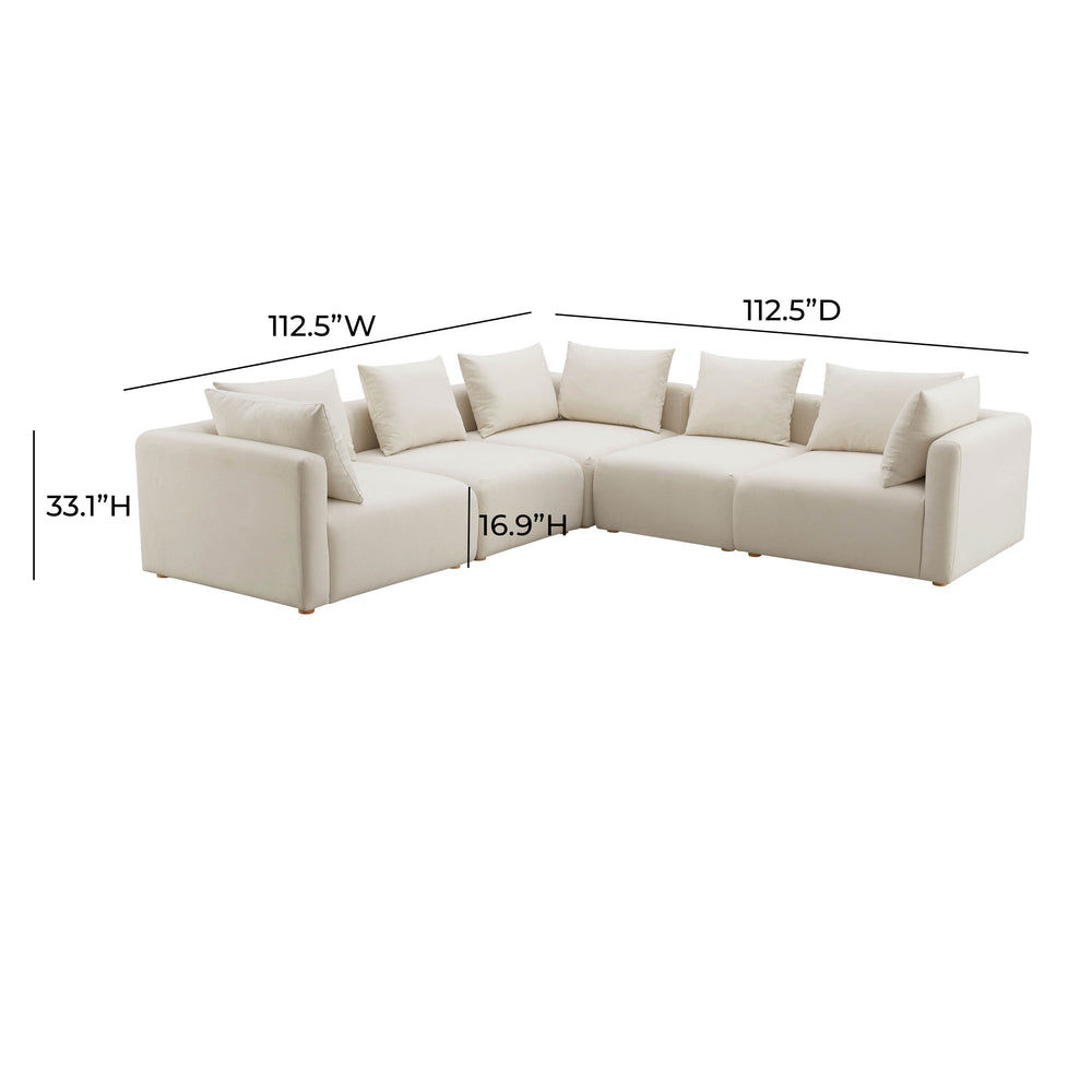 Hangover 5-Piece Cream Performance Linen Modular L-Sectional dimensions