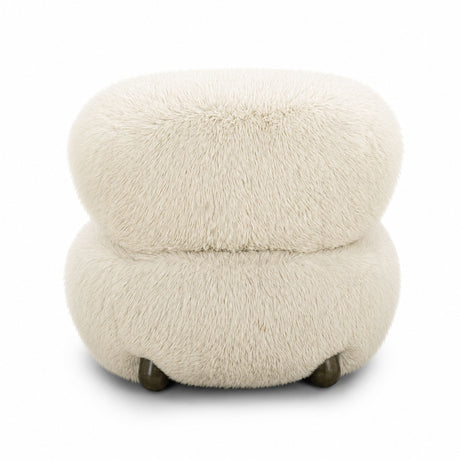 Angled perspective of the Warm Grey Pucker Accent Chair highlighting supportive contours