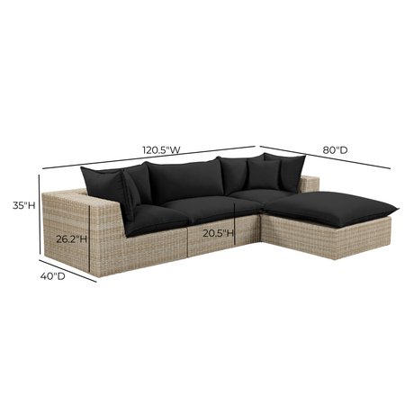 Cali 4-Piece Performance Fabric and Wicker Outdoor Sectional synthetic wicker tight weave texture