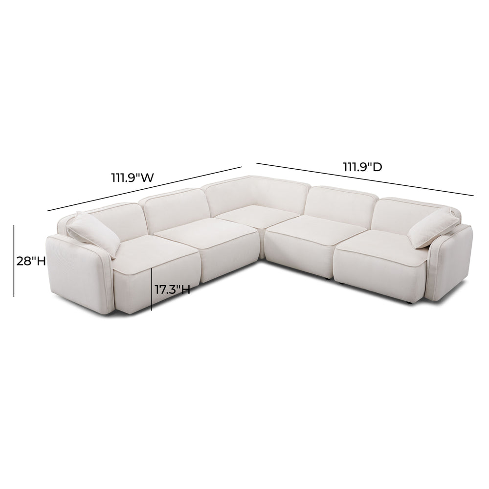 Travie 5-Piece Performance Corduroy Velvet Modular L-Sectional dimensions