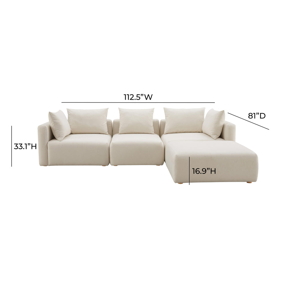 Hangover 4-Piece Cream Performance Linen Modular Sectional dimensions