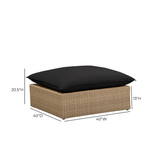 Top-down view of black outdoor cushion on Cali Wicker Ottoman
