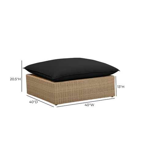 Top-down view of black outdoor cushion on Cali Wicker Ottoman