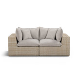 High-angle view of Cali 80-inch outdoor loveseat showing spacious deep seating arrangement
