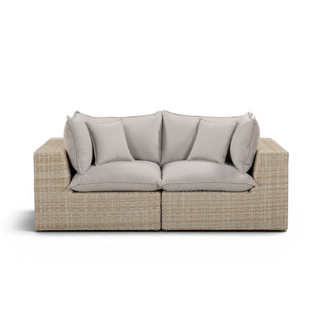 High-angle view of Cali 80-inch outdoor loveseat showing spacious deep seating arrangement