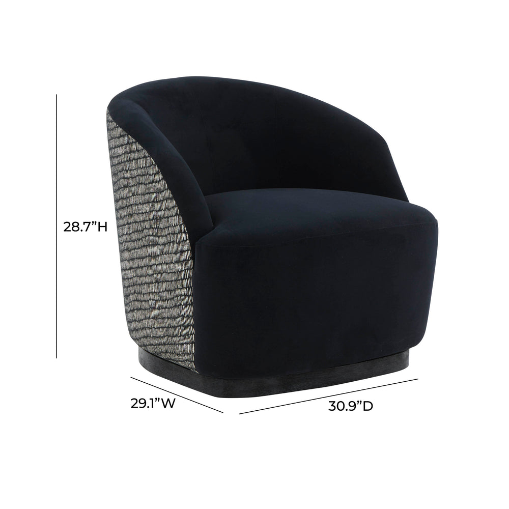 Reese Black Velvet Swivel Chair dimensions