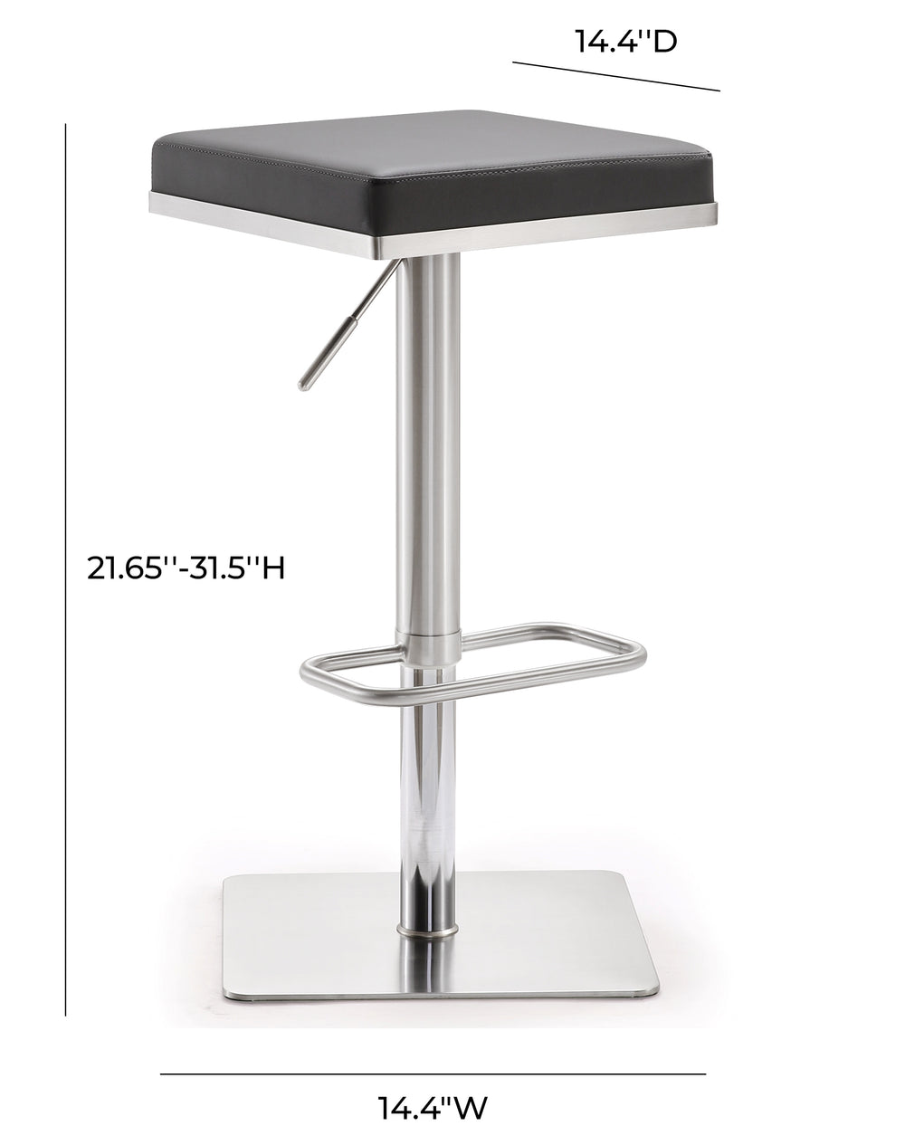 Bari Performance Vegan Leather Adjustable Stool dimensions
