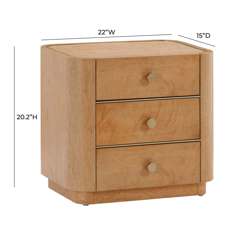 Abigail 22" Natural Birdseye Maple 3-Drawer Nightstand dimensions