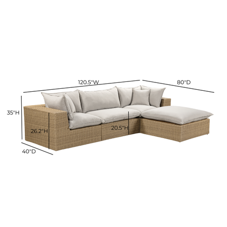 Cali 4-Piece Performance Fabric and Wicker Outdoor Sectional styled on modern concrete outdoor terrace